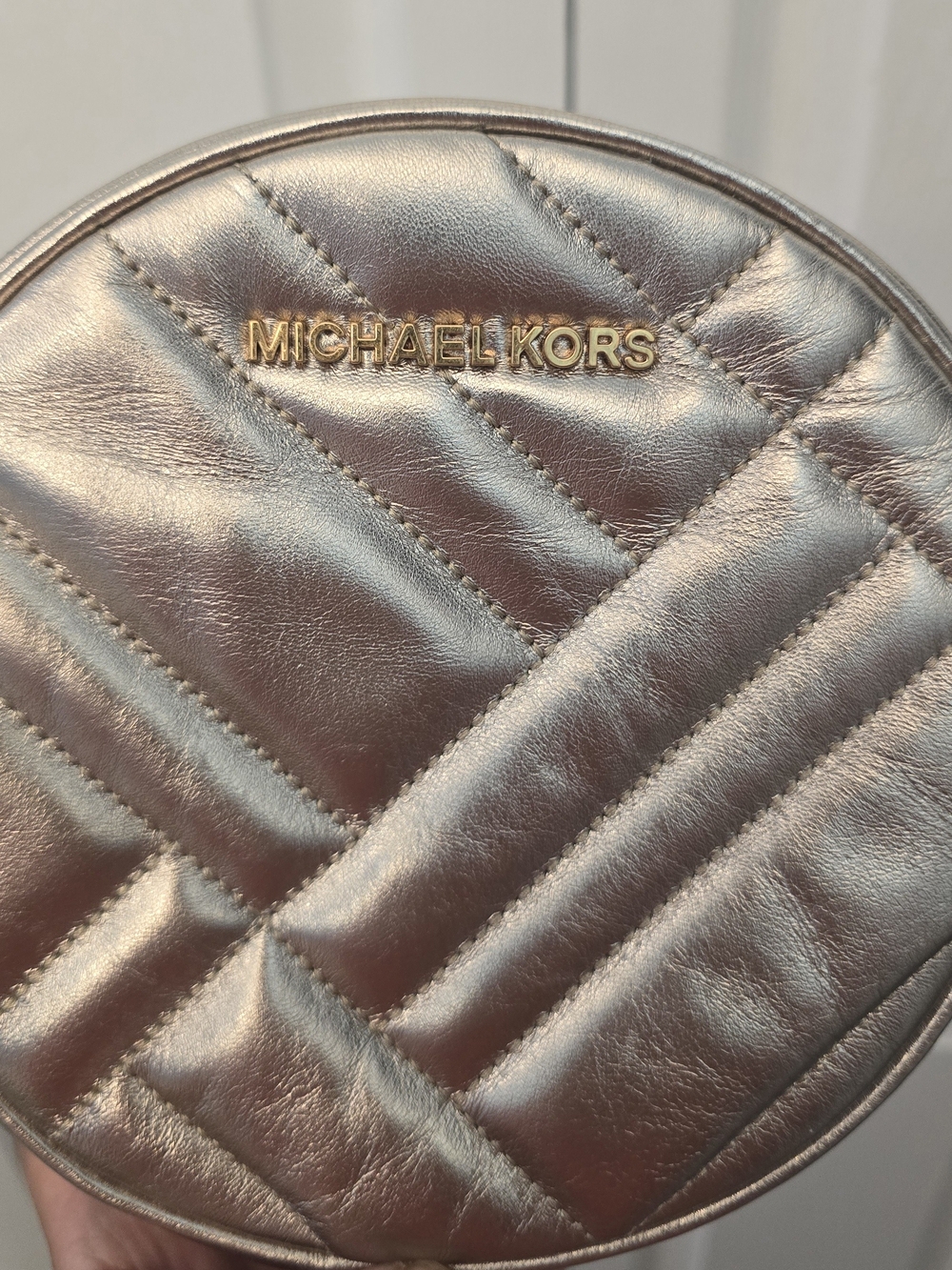 Michael Kors Metallic Rose Gold Quilted Round Crossbody